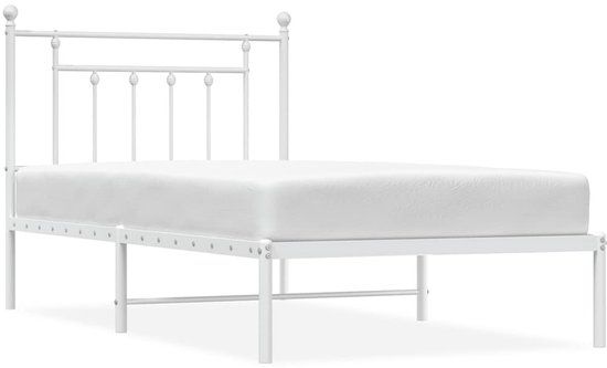 vidaXL Bedframe met hoofdbord metaal wit 100x190 cm