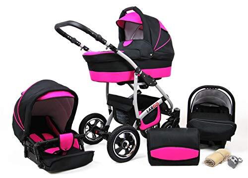 SaintBaby Kinderwagen 3in1 Isofix 2in1 DIN EN 1888 Zwenkte pneumatische banden New L-GO by black & pink 3in1 met autostoeltje