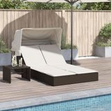 Prolenta Maison Exclusive - Dubbele ligbed met zonnedak en kussens, bruin, van polyrotan