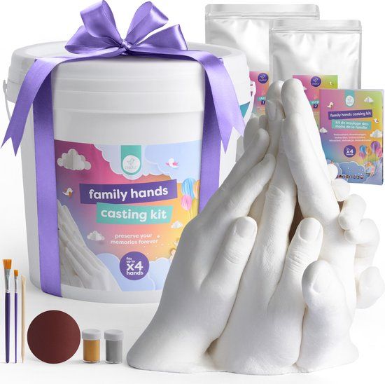 Familie Chuckle Familie Gipshandenset - 3D Gipsafdruk Set - Handafdrukset - Hand Casting Kit voor Gips Handen Maken - 3D Afdrukken Gieten - Uniek Cadeau en Souvenir voor Jubilea - Verjaardagen en Kerstmis