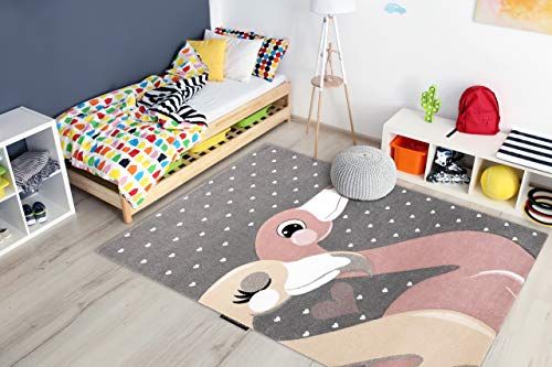 RugsX Kindertapijt Petit Flamingo Harten Grijs 140x190 cm