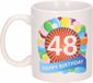 Bellatio Decorations Shoppartners Bv 48 jaar Verjaardag koffiemok - cadeau beker - feestelijke ballonnen print - 300 ml - keramiek - wit