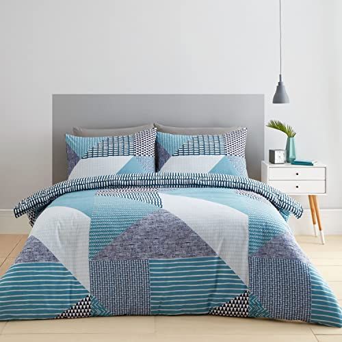 Catherine Lansfield Larsson Geo Onderhoudsvriendelijke beddengoedset voor kingsize bedden, blauwgroen - 5057681049250