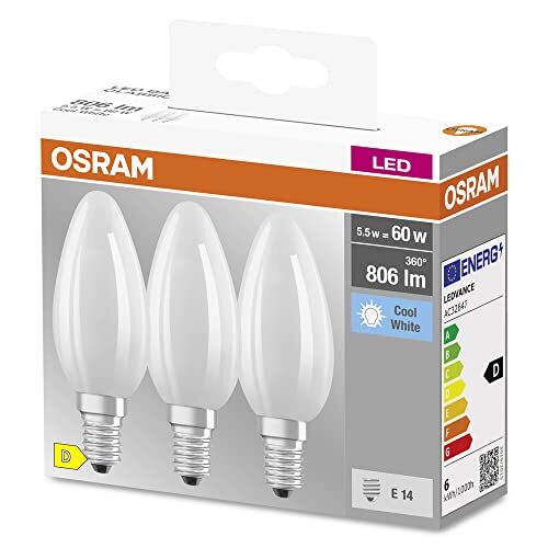 OSRAM Lamps OSRAM Ster Filament Lamp, E14-basis matglas ,Koud wit (4000K), 806 Lumen, substituut voor 60W-verlichtingsmiddel niet-dimbaar, 3-Pak