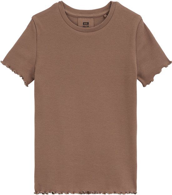 WE Fashion Meisjes slim fit T-shirt met ribstructuur