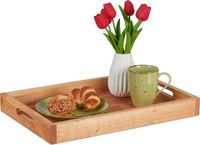 Merkloos Relaxdays Dienblad - Walnotenhout - 5 x 46 x 31 cm - Met Handgrepen - Hoge Rand - Rechthoekig