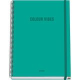 Dohe - Ruitjesschrift A4-100 Bladen Dikte 90 g/m², Formaat 22,8x30 cm, Harde Kaft, Ringband en Elastieksluiting, Ruitjes 5 mm, Schoolmateriaal - COLOUR VIBES Groen