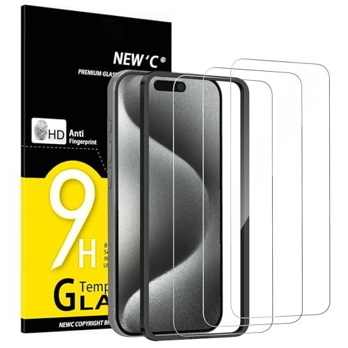 NEW'C 3 Stuks, Screen Protector voor iPhone 15 Pro (6,1 inch), Gehard Glass Schermbeschermer Film 0.33 mm Ultra transparant, Ultra resistent - Eenvoudig installatiegereedschap inbegrepen