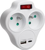 Maclean MCE336 Stopcontact Splitter met 2 stopcontacten en USB A/C 2.4A type E 2x16A