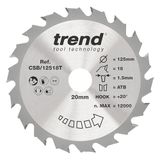 Trend CSB/12518T Wood Circular Saw Blade, 125mm Diameter, 20mm Bore, 18 Teeth