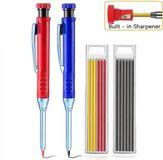 PigMig Bouwpotlood Hervulbaar Set - 2 Markeerpotloden Rood/Blauw + 12 Navullingen - Timmermanspotlood & Aftekenpotlood