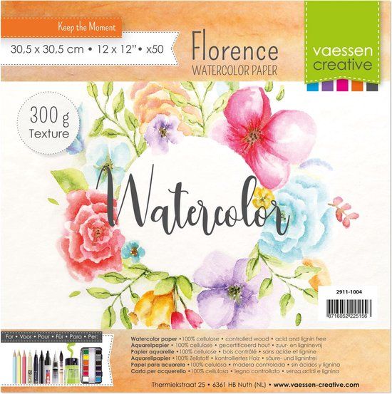 Florence Vaessen Florence Aquarelpapier - Off White - 30,5x30,5cm - 300 grams - Lichte Structuur - 50 vellen