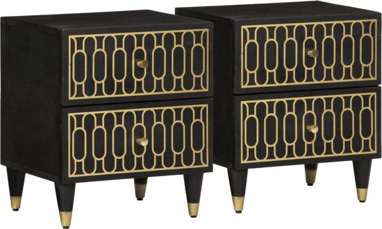 vidaXL Nachtkastjes - Set van 2 - Massief Mangohout - 40x33x46 cm - Zwart