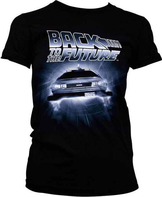 Back To The Future Dames T-shirt - Flying Delorean - Zwart - Maat XXL