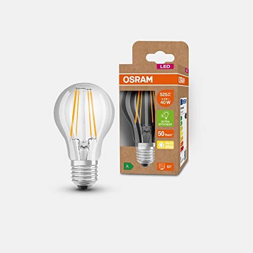 OSRAM Lamps OSRAM LED spaarlamp, glazen gloeilamp, E27, warm wit (3000K), 2,5 watt, vervangt 40W gloeilamp, zeer efficiënt en energiebesparend, pak van 6