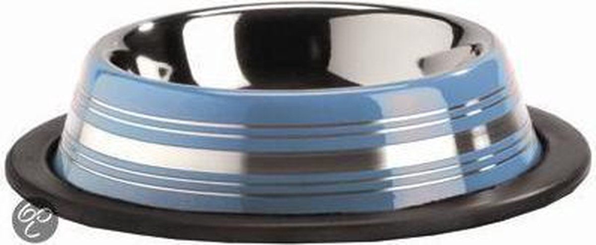 Pet Products Rvs Eet Drinkbak Stripes Anti - Blauw 11cm