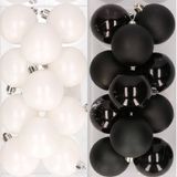 Decoris Kaemingk B.V. 24x stuks kunststof kerstballen zwart en wit 6 cm