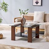 STILVORA Salontafel - Met Glazen Blad En Opbergplank - Voor Woonkamer En Kleine Ruimtes - MDF En Glas - 65x41x45,5 Cm