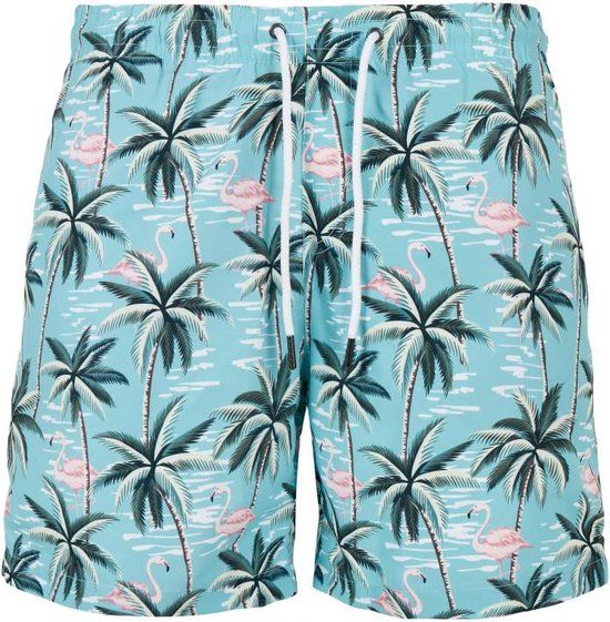 Urban Classics Men's Swim Shorts - Pattern Tropical Bird Aop - Blue - 4XL