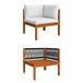 Banc d'angle de jardin en bois d'acacia et corde avec coussins