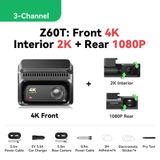 Z60T Dashcam - 3 canaux - caméra avant 4K - caméra arrière 2K - caméra intérieure 1080p - vision nocturne - carte mémoire 128 Go