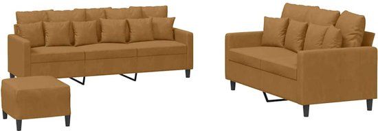vidaXL 3-delige Loungeset met kussens fluweel bruin