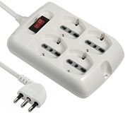 Electraline 61990 meervoudige stopcontact, vierkant, 4 stopcontacten, schuko + 10/16 A met verlichte aan/uit-schakelaar, grote Italiaanse stekker 16 A, kabellengte 1,5 m