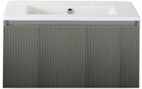 BES LED Frozen 3D Badmeubelset 80 cm - Greeplijst in Kleur - Petrol Mat - Keramische Wastafel Wit Zonder Kraangat