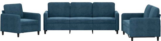 vidaXL 3-delige Loungeset fluweel blauw