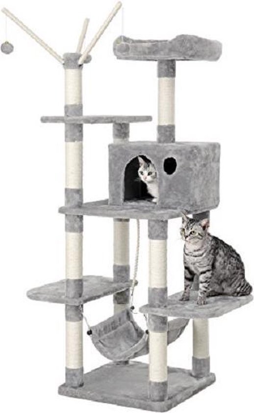 Songmics XXL Luxe Katten Krappaal Katten Activity Center met een hangmat Katten Klim Krappaal Hoogte 154 Cm