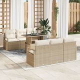 vidaXL Tuinbank Set Beige Poly Rattan 6 Zitplaatsen Inclusief Kussens