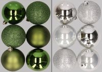 Merkloos / Sans marque Billiet - Vanlaere 12x stuks kunststof kerstballen mix van appelgroen en zilver 8 cm