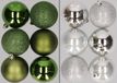 Merkloos / Sans marque Billiet - Vanlaere 12x stuks kunststof kerstballen mix van appelgroen en zilver 8 cm