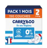 Carryboo Luiers maat 2 (3-6 kg) – gezond en ultra absorberend – 12 uur lekvrij – zonder ongewenste stoffen – gemaakt in Frankrijk – betaalbare prijs – 150 wegwerpluiers
