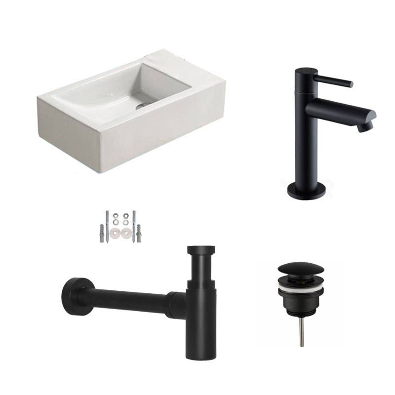 Badkamerplanet Fonteinset Qubic Keramiek Mat Zwart 45x25x12cm - Kraangat Links