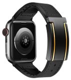 Wigento Apple Watch SE 2023 44mm: hoogwaardige kunstlederen/siliconen vervangende band met magnetische sluiting, zwart