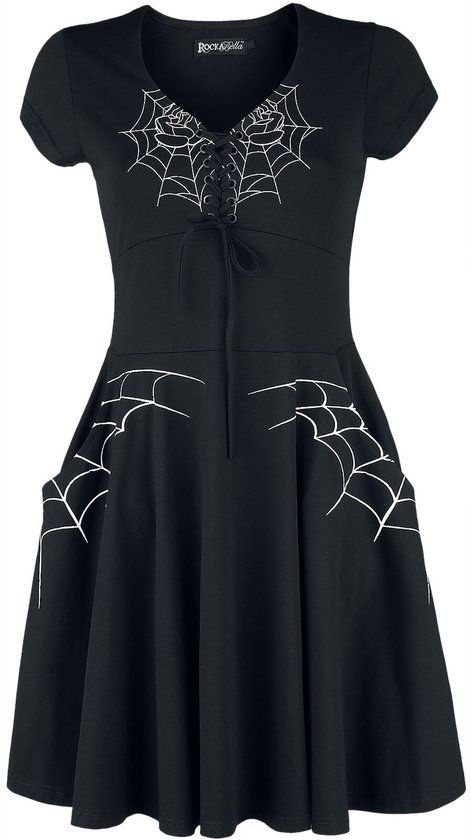 Rockabella Black Widow Dress Dames Mini-jurk - zwart/wit - M