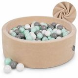 KiddyMoon Fluwelen Ballenbak Rond 90x30cm 300 ballen - Zacht Velours Ballenbad - Zand Beige