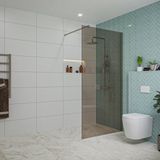Fortifura Galeria inloopdouche - 100x200cm - rookglas - wandarm - PVD - geborsteld gunmetal (antraciet)
