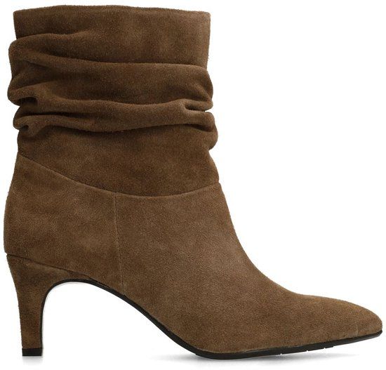 Manfield Dames Taupe Suède Enkellaarsjes met Hak - Maat 40
