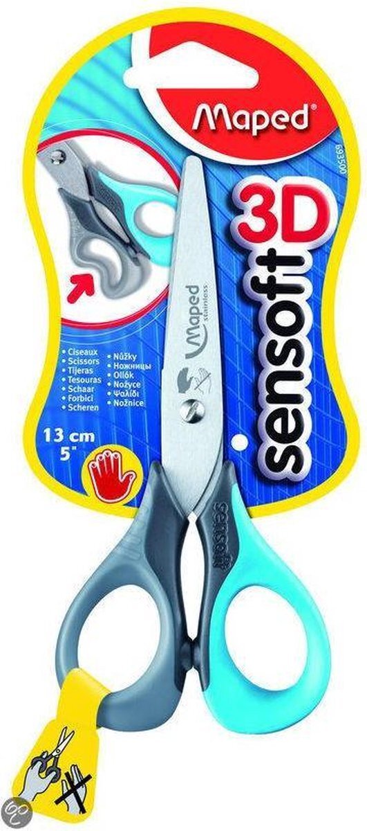 Maped Office Sensoft 3D schaar 13 cm - linkshandig - zachte grepen - grijs/blauw