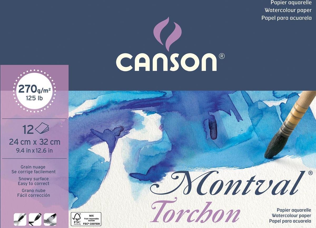 Canson Montval aquarelpapier, wit met grove korrel 270 g/m?, ft 24 x 32 cm, blok met 12 vellen