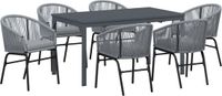 vidaXL Tuin Eettafel Set 7-delig Grijs Polyrattan