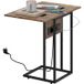 Table d'appoint avec station de charge, plateau pliable, 39 x 29 x 57 cm, brun rustique et noir