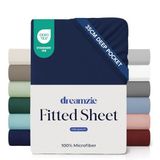 Dreamzie Hoeslaken 100x200 Kap 35 cm voor dik matras - 100% microvezel - Donkerblauw, gecertificeerd chemicaliënvrij (Oeko TEX), hoeslaken met volledig elastiek