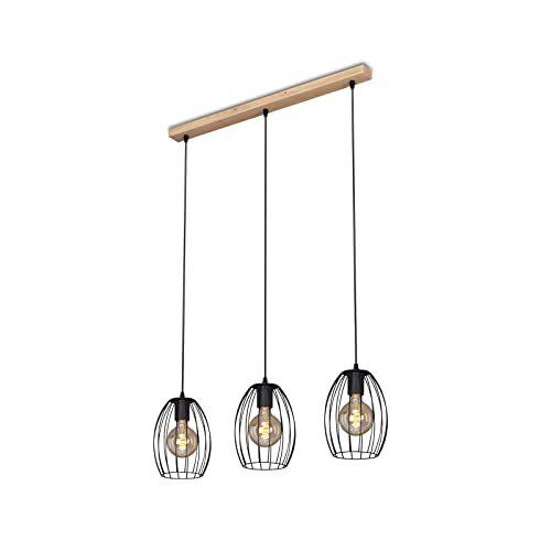 Briloner - hanglamp hout, retro hanglamp, beam 3-lichts, E27 max. 60 watt, eetkamer lamp