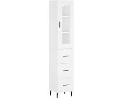 vidaXL Hoge kast bewerkt hout wit