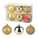 Santa's House Kerstballen, goud, gesorteerd, glanzend, gesatineerd en glinsterend, Ø 6 cm, 6 stuks