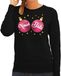 Bellatio Decorations Foute kersttrui / sweater zwart met roze Xmas Balls borsten voor dames - kerstkleding / christmas outfit L