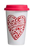 Premier Chickadee thermobeker voor op reis, met deksel, porselein, silicone, rood, 330 ml